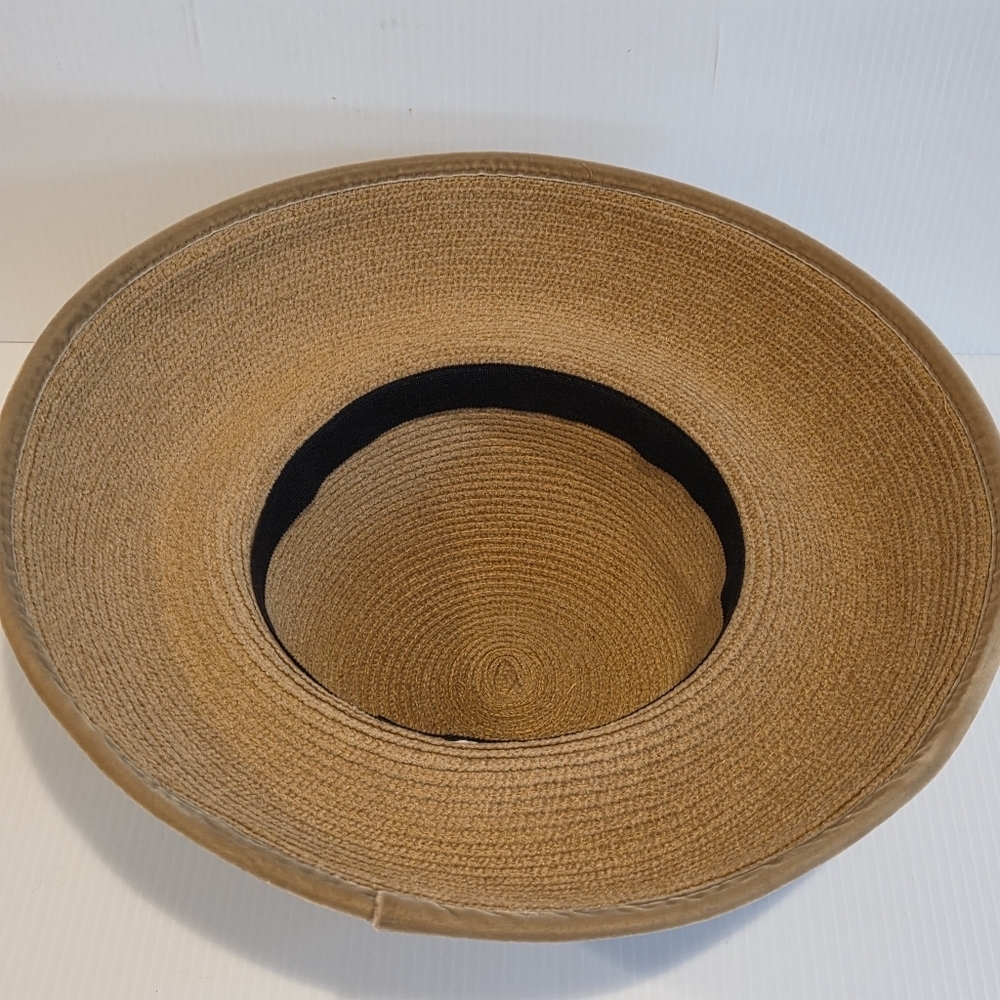 Vintage Kokin Straw Sun Hat Wide Brim Cap Beige Couture Round Crown Packable OS - Picture 12 of 16